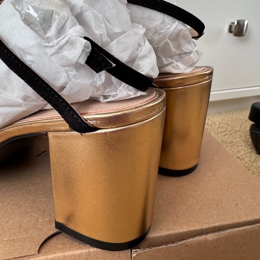 Zara Black and Gold Sandals - Picture 9 of 11